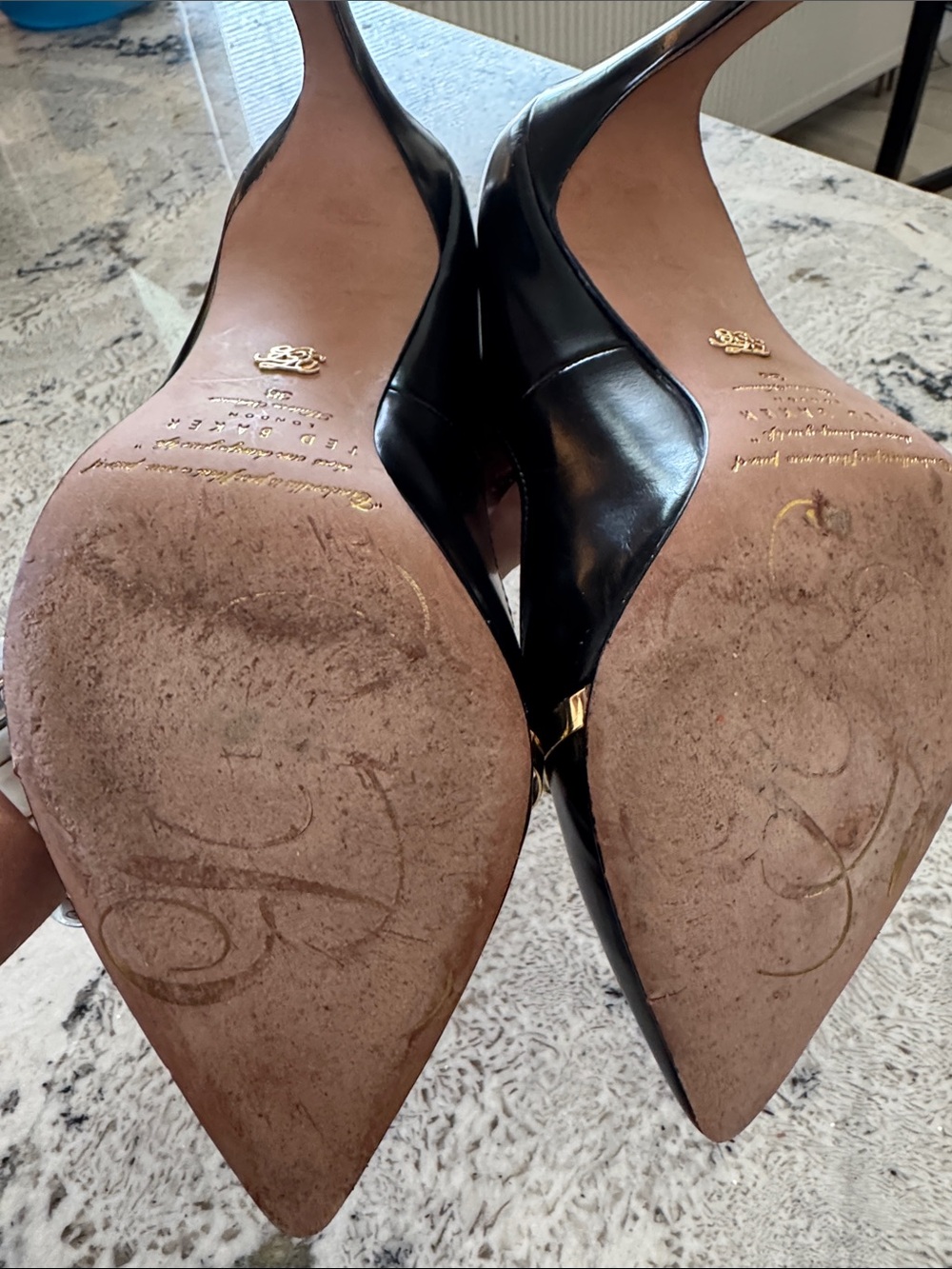 Ted Baker Black and Brown Pointed Toe Heels with Gold Trim - Picture 8 of 12